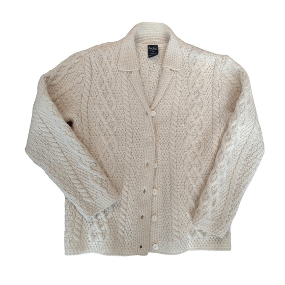 Paul James 100% Wool Aran Cableknit Collared Sweater Made in England - Picture 1 of 10